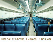 Interior of Shatbdi Express - Chair car, Train Travel in India